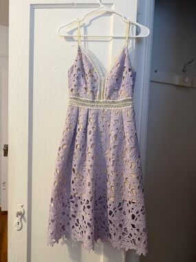 Aqua Lilac Crochet A-Line Dress with Cream Lining